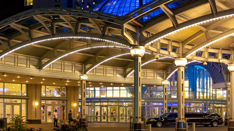 Well lit entrance to a casino resort