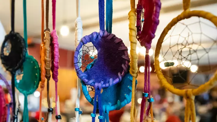 Beautiful Indigenous made crafts in a shop.