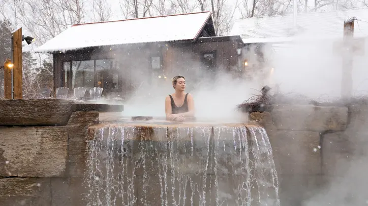 A woman enjoying hot springs