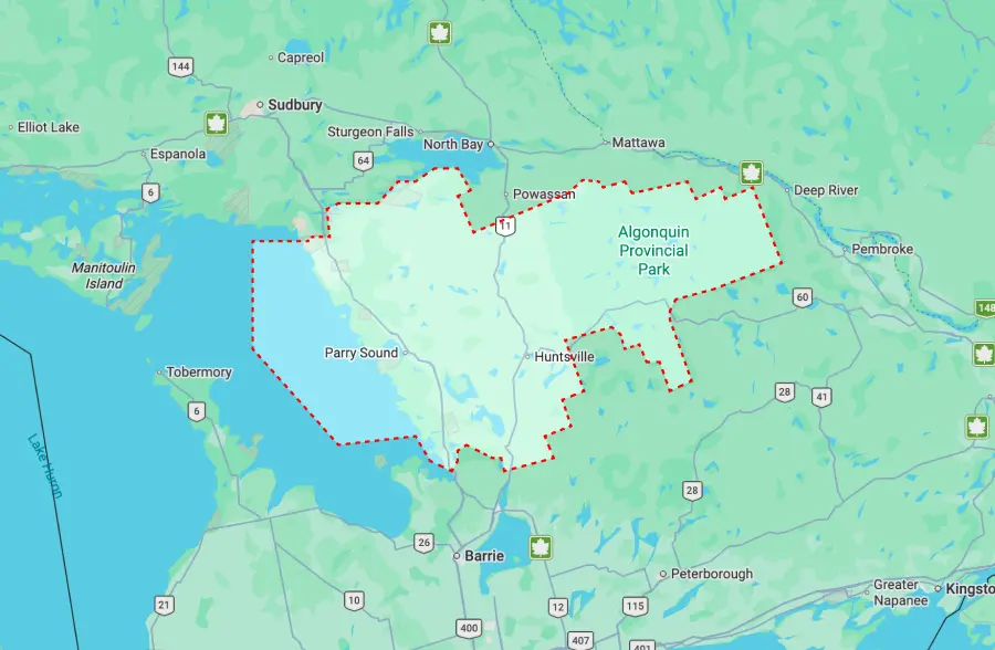 Map of Algonquin Park Muskoka and Parry Sound