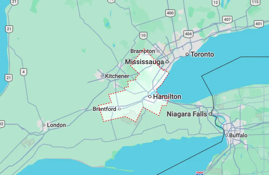 Map of Hamilton Halton and Brant