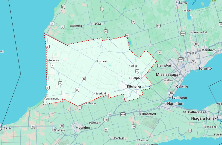 Map of Huron Perth Waterloo and Wellington