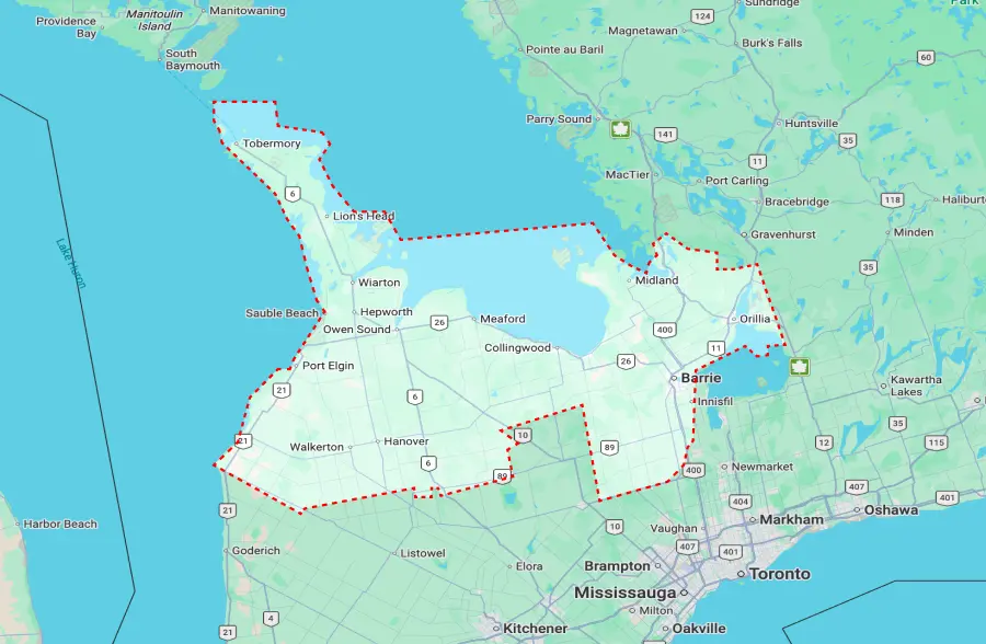 Map of Bruce Grey Simcoe