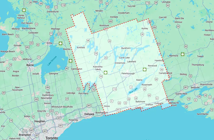 Map of Kawarthas Northumberland