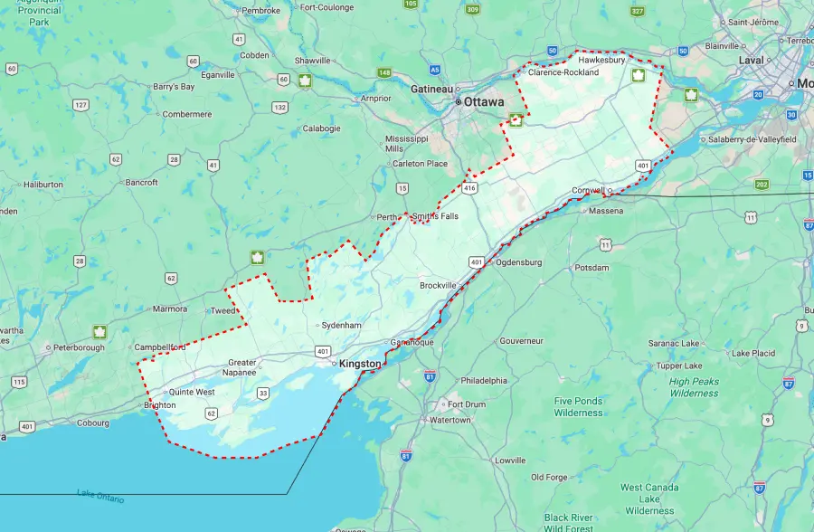Mapa del sureste de Ontario