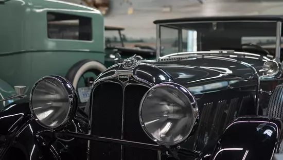 Vintage car on display in the showroom of the Transport Museum