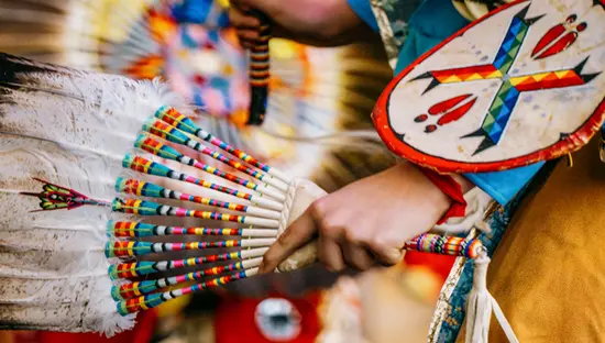Vier Tassen mit einheimischen natürlichen Zutaten auf einer Pelzdecke.