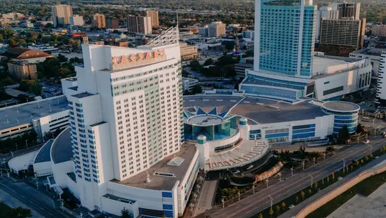 Aerial view of the Caesars Windsor Casino and Hotel high-rise complex in downtown Windsor.