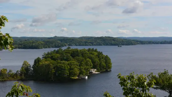 View of Fairy Lake from Lions Lookout in Huntsville, Muskoka, Ontario.
