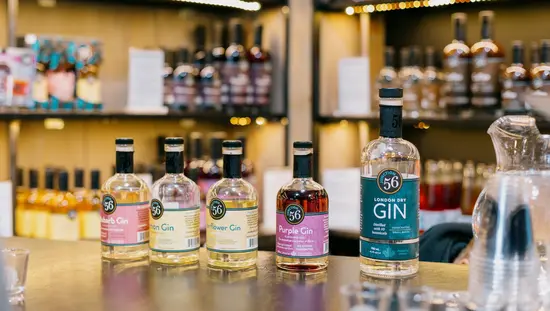 A display of products at Junction 56 Distillery in Stratford, Ontario.