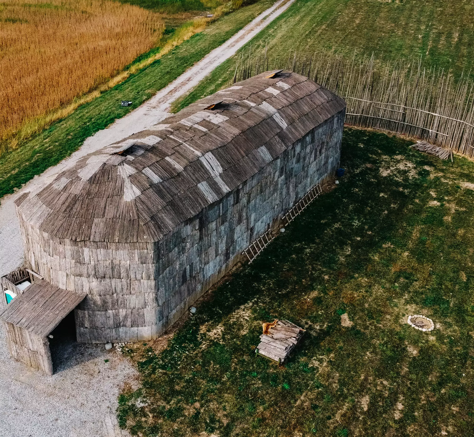 Aerial view of traditional longhouse