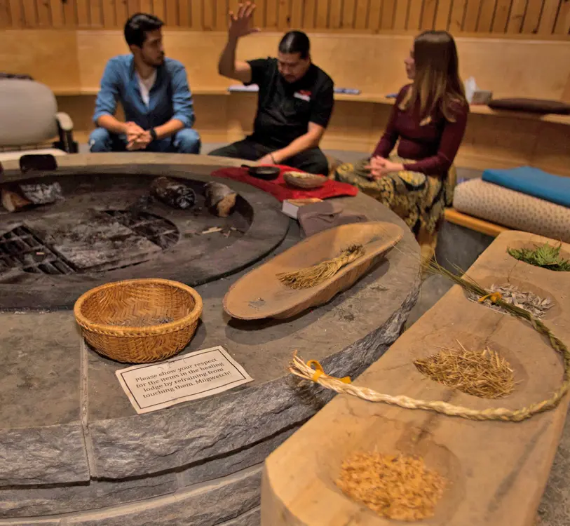 Visitors enjoy an Indigenous cultural tour on Manitoulin Island.