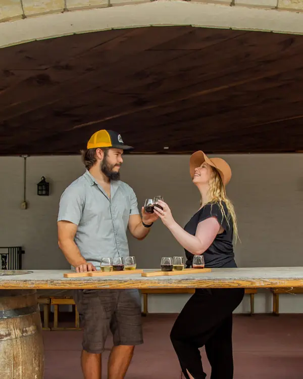 Un homme et une femme toasts avec des verres à vin