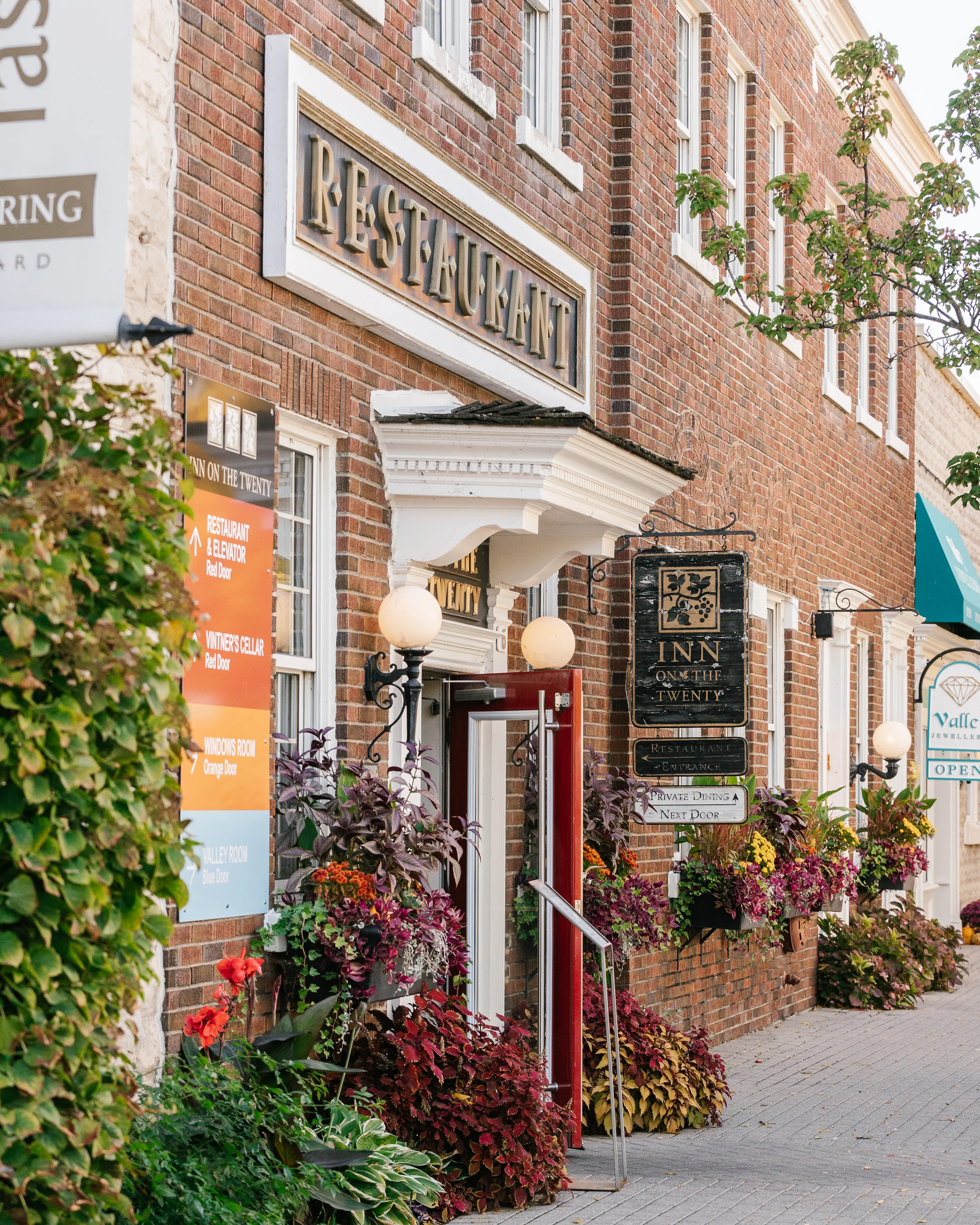 View of storefront boutiques on a street