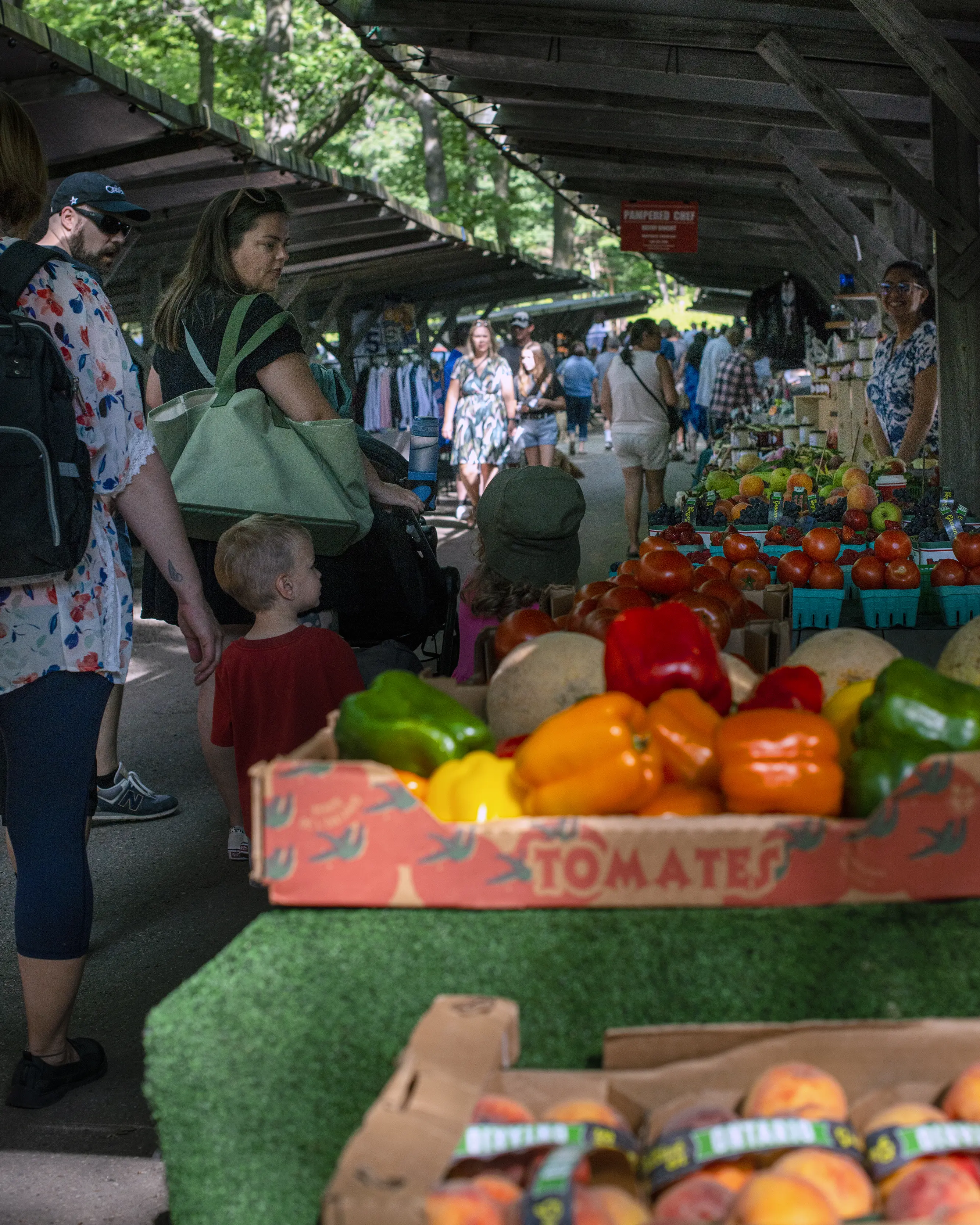 Shoppers and sellers at Pinery Market in Grand Bend, Ontario.