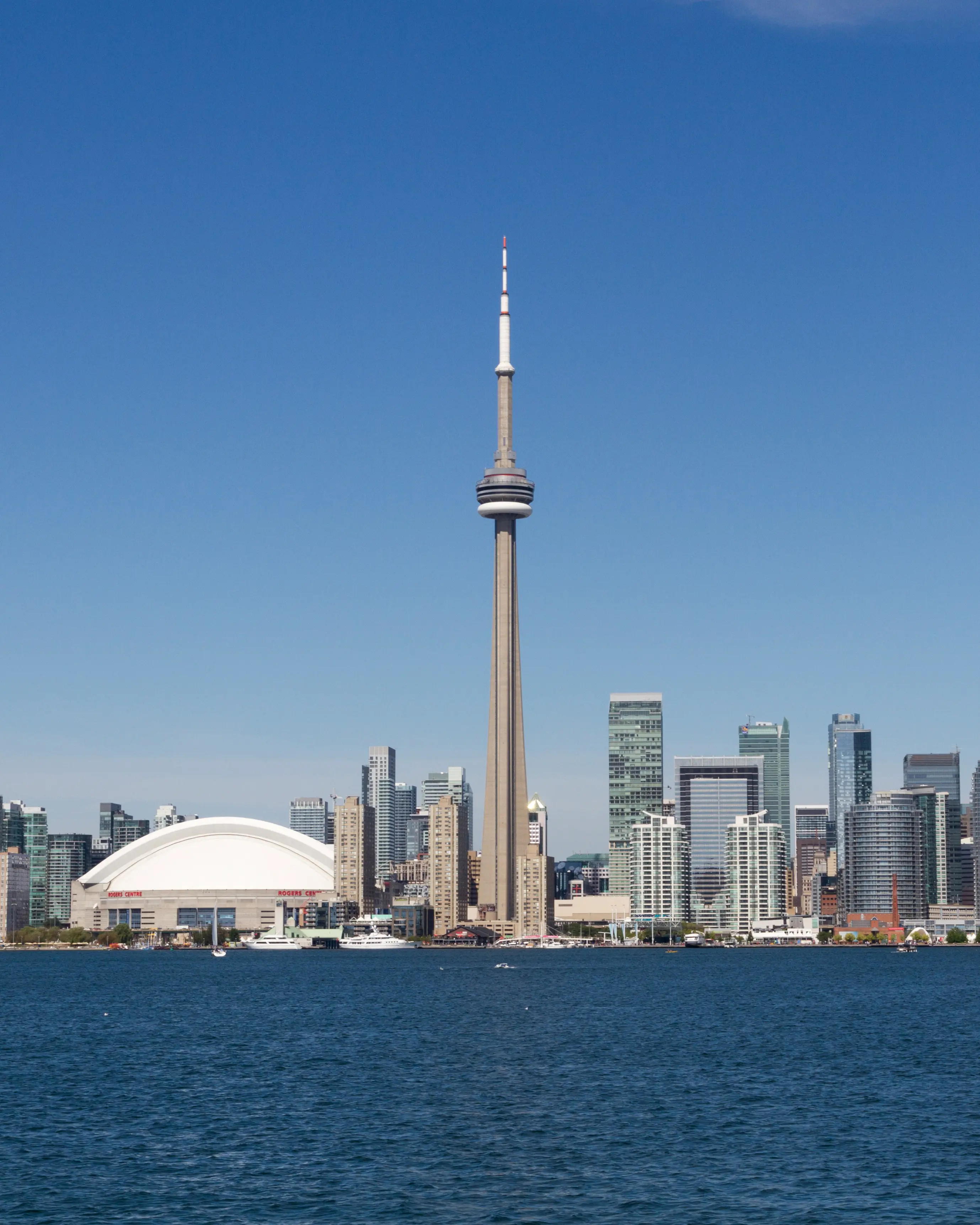 Toronto skyline during the daytime featuring the CN Tower.
