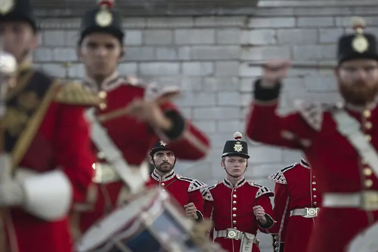 Costumed soldiers reenact a military drill at Fort Henry National Historical Site in Kingston.