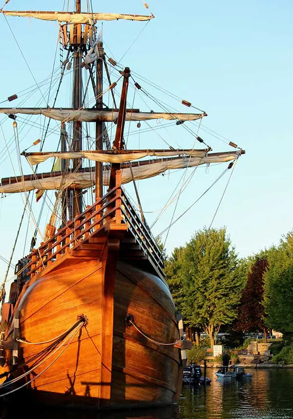 A large ship in a harbour