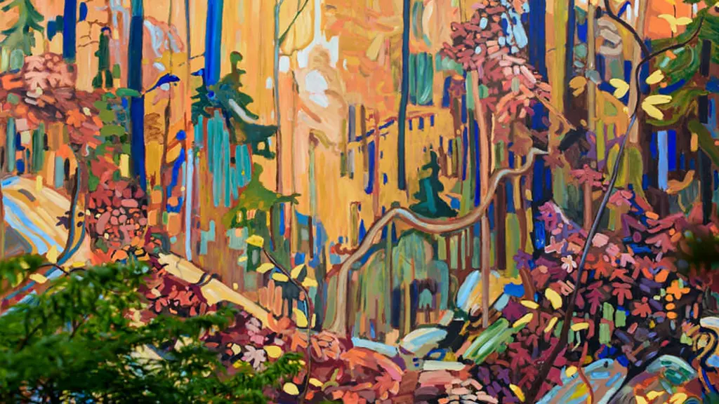 A large outdoor mural representation of the Group of Seven artwork