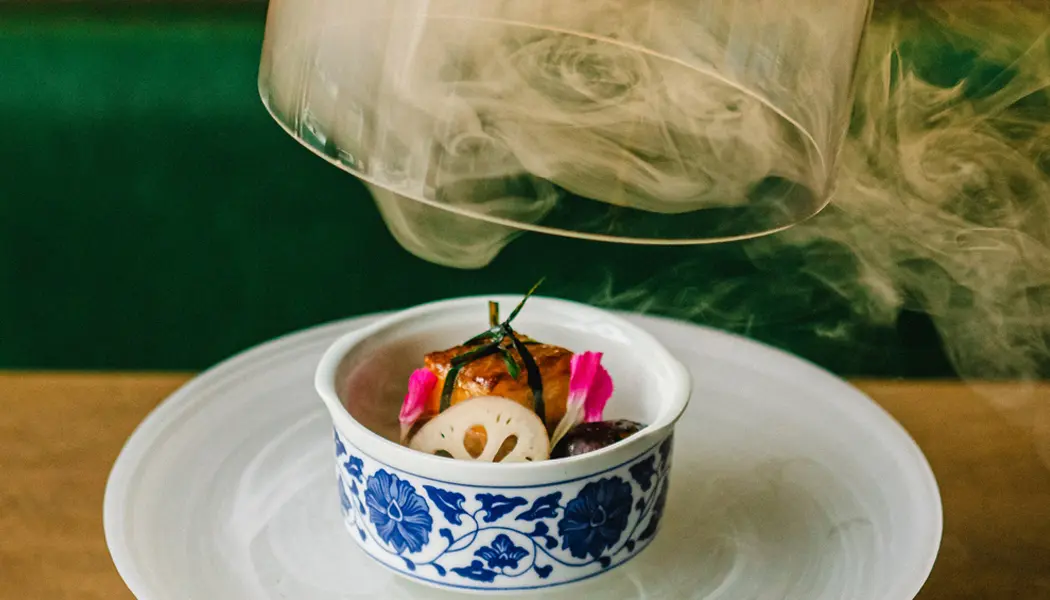 Dramatic presentation of a dish at a Kingston restaurant during the annual winter Kingstonlicious event.