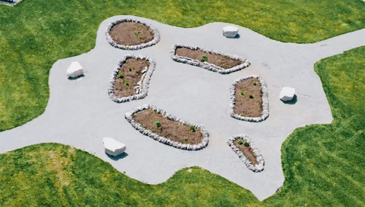 Vue aérienne du jardin de l’Indigenous Unity Garden de Thorold.